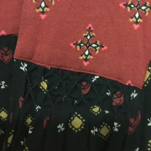 free people black & red faux wrap blouse fitted waist  sz. s - Picture 5 of 14